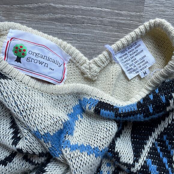 Vintage 80's Knit Sweater Top / Sz Medium / Retro New Wave / Geometric Art - Picture 7 of 7